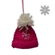 Handmade Felt - Christmas Decoration - Bobble Hat - Pink