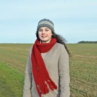 Long hand knit - fringed scarf - deep red