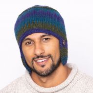 Pure Wool Half fleece lined - Helmet Hat - Blue/Teal