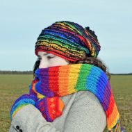 Half fleece lined pure wool - reverse  ridge slouch - rainbow