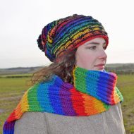 Half fleece lined pure wool - reverse  ridge slouch - rainbow