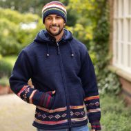 Handmade Pure Wool - tie dye diamond border jacket - dark blue