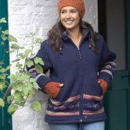 Handmade Pure Wool - tie dye diamond border jacket - dark blue