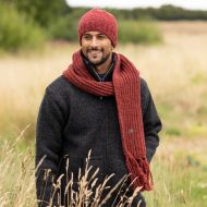 Pure wool - hand knit - heather mix scarf - rust