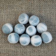 Hand rolled - pure wool - felt balls - ice blue/cream