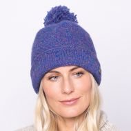 Pure wool - turn up bobble hat - blue heather