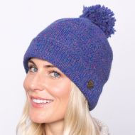 Pure wool - turn up bobble hat - blue heather