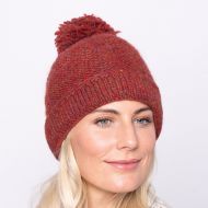Pure wool - turn up bobble hat - rust heather