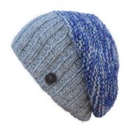 Hand knit - two tone moss - baggy beanie - mid grey/blue heather