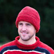 Chunky pure wool - Two tone turn up beanie - reds