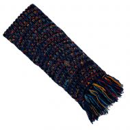 Hand knit - long length scarf - multi colour electric - teal
