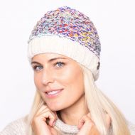 Pure Wool Hand knit - blackberry stitch - beanie - white/multi coloured