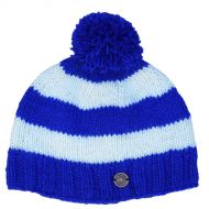Pure wool - wide stripe bobble hat - blue/white