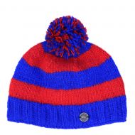 Pure wool - wide stripe bobble hat - red/blue