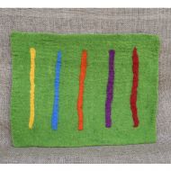 Handmade felt - striped mat - rectangle - green/multi