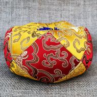 Singing bowl cushion - red/gold with blue tassels