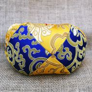 Singing bowl cushion - gold/blue with red tassels