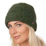 Chunky pure wool - Two tone turn up beanie - greens