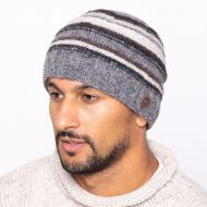 Pure Wool handknit - ridge stripe beanie - greys