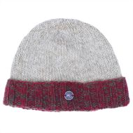 Hand knit pure wool - turn up beanie - spice/khaki-pale grey