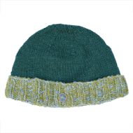 Hand knit pure wool - turn up beanie - pine green