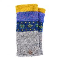 Pure wool - flower tick wristwarmer - blue heather/mustard