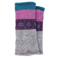 Pure wool - flower tick wristwarmer - pink heather/teal