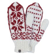 Hand knit - double snowflake mitten - red