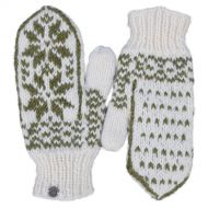 Hand knit - double snowflake mitten - green
