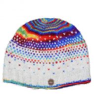 Pure Wool Hand knit - solar tick beanie - pale grey/rainbow