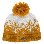 Pure Wool Hand knit - snowflake reflection - bobble hat - honey gold