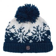 Hand knit - snowflake reflection - bobble hat - dark denim