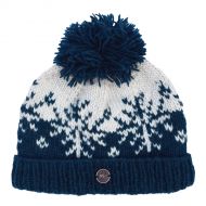 Pure Wool Hand knit - snowflake reflection - bobble hat - dark denim