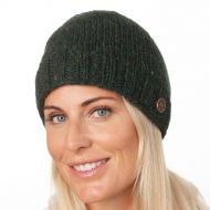 Hand knit - pure wool - plain beanie - pine heather