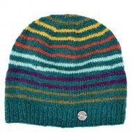 Pure Wool Hand knit - fine stripe - baggy beanie - teal