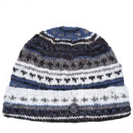 Pure Wool Turn up - pattern beanie hat - natural browns/blue