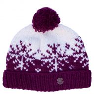 Pure Wool Hand knit - snowflake reflection - bobble hat - deep berry