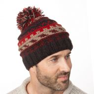 Pure wool Bobble Hat - Ridge Pattern - Brown/rust