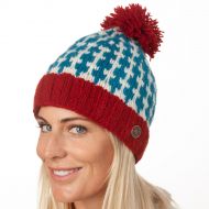 Pure wool - Vibes Bobble Hat - Red/Turquoise