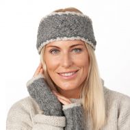 Pure Wool Fleece lined - Lace Edge Headband - Mid grey