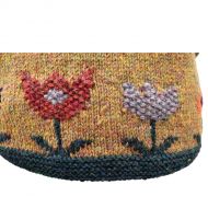 Hand knit - tulip design - heather gold base with autumn colour tulips