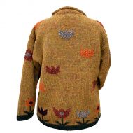 Hand knit - tulip design - heather gold base with autumn colour tulips