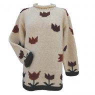 Hand knit - tulip design - natural cream base with autumn colour tulips