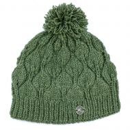 Leaf bobble hat - hand knitted - pure wool - fleece lining - sage green