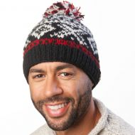 Pure wool - Scandi Bobble Hat - Black/White/Red