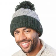 Pure Wool Hand knit - altitude turn up bobble hat - pine heather/mid grey