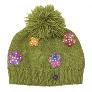 Pure wool - felt flower sparkle bobble - Herb Green