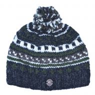Pure wool Bobble Hat - Ridge Pattern - Grey/Green