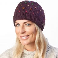 Pure Wool Rainbow tick beanie - aubergine