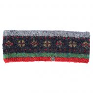 Flower Tick headband - hand knit - green heather red